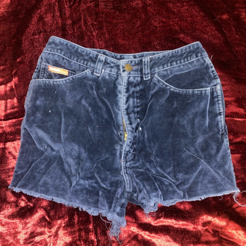 VINTAGE blue VELVET Ferrari cut off shorts
